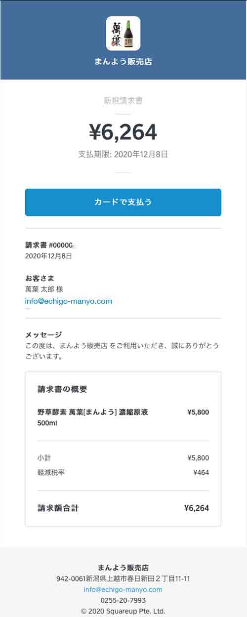 まんよう販売店のオンライン請求書サンプル1