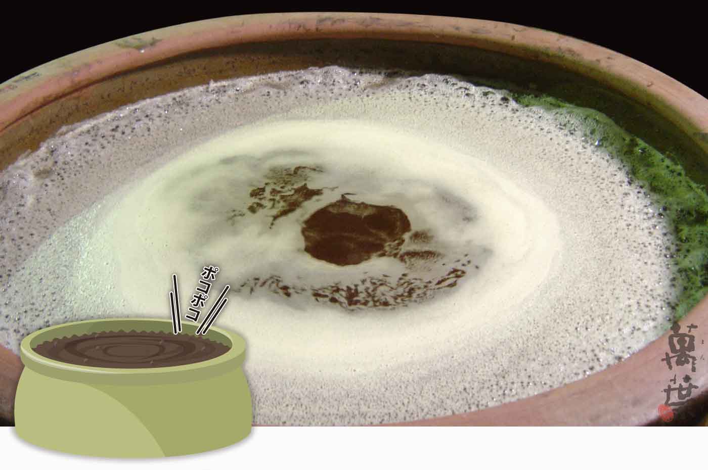 野草酵素萬葉のエキスが甕の中で自然発酵している様子